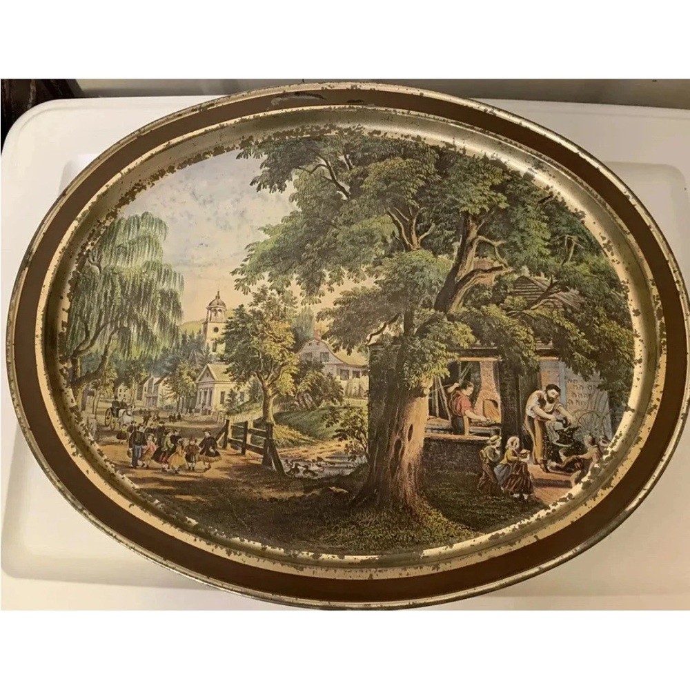 Vintage Sunshine‎ biscuits the blacksmith oval advertising Tray sleepy hollow